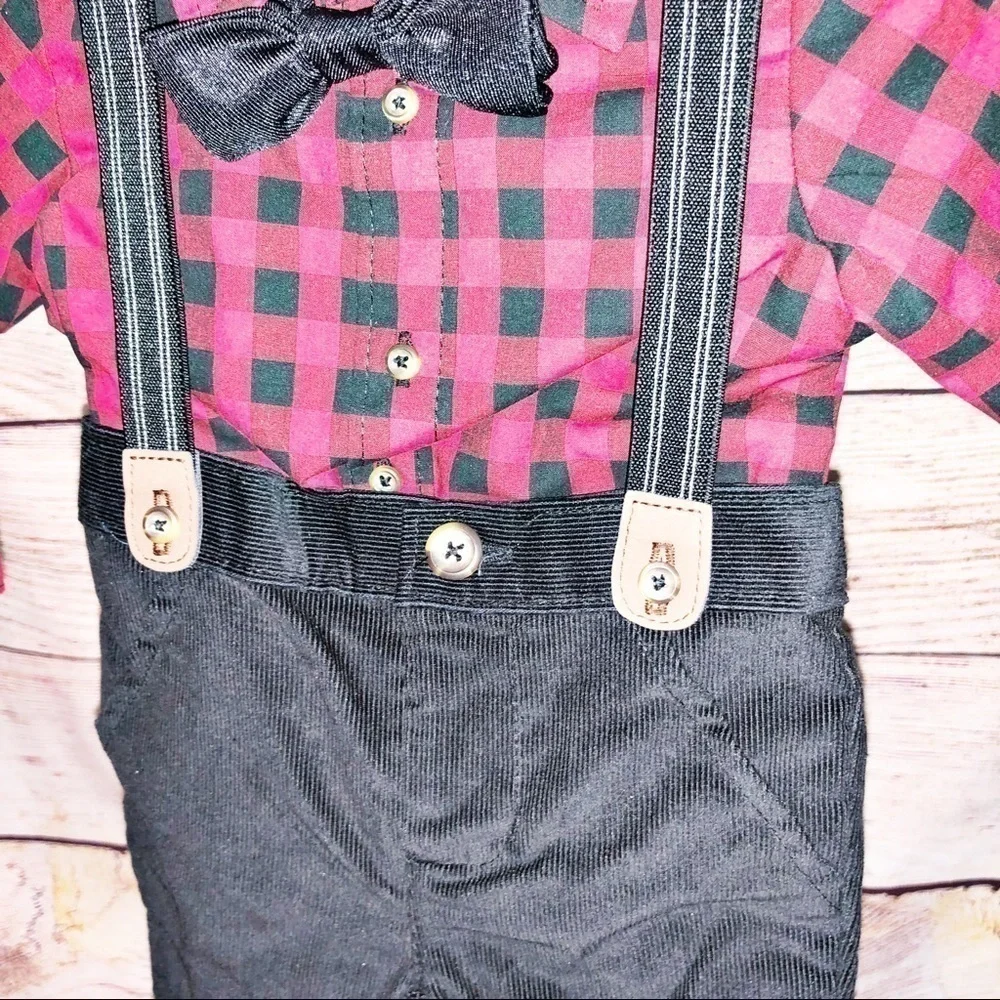 NWT Carters 3 piece holiday outfit Black and Red Buffalo Check Size 3M